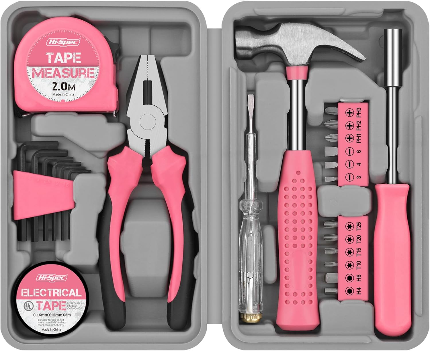 Hi-Spec 24pc Pink Tool Kit for Women - Small DIY Household Mini Tool Set of Starter Basic Ladies DIY Tools for Home & Office - Tool Box with Hand Tools Included-0