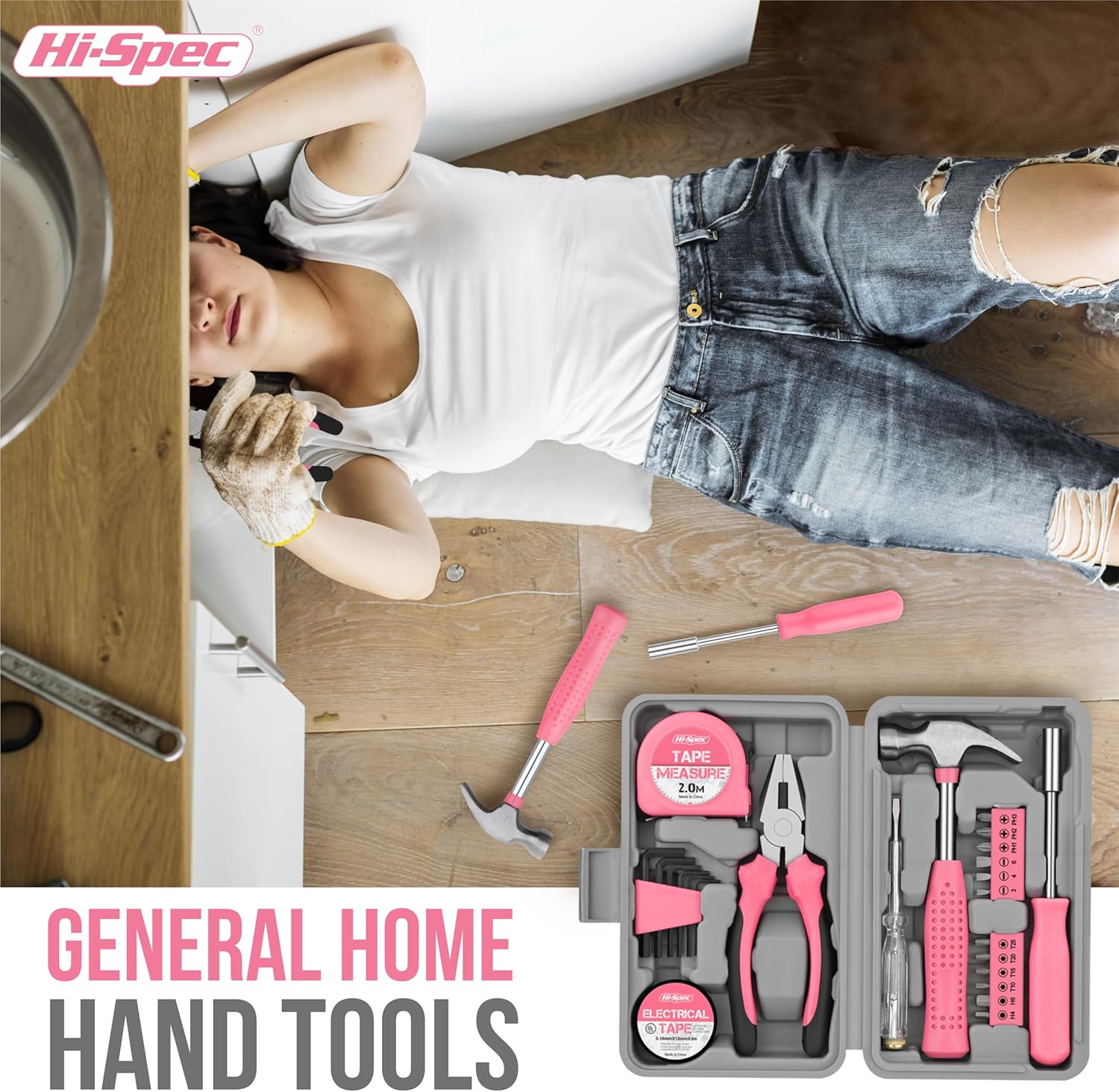 Hi-Spec 24pc Pink Tool Kit for Women - Small DIY Household Mini Tool Set of Starter Basic Ladies DIY Tools for Home & Office - Tool Box with Hand Tools Included-4