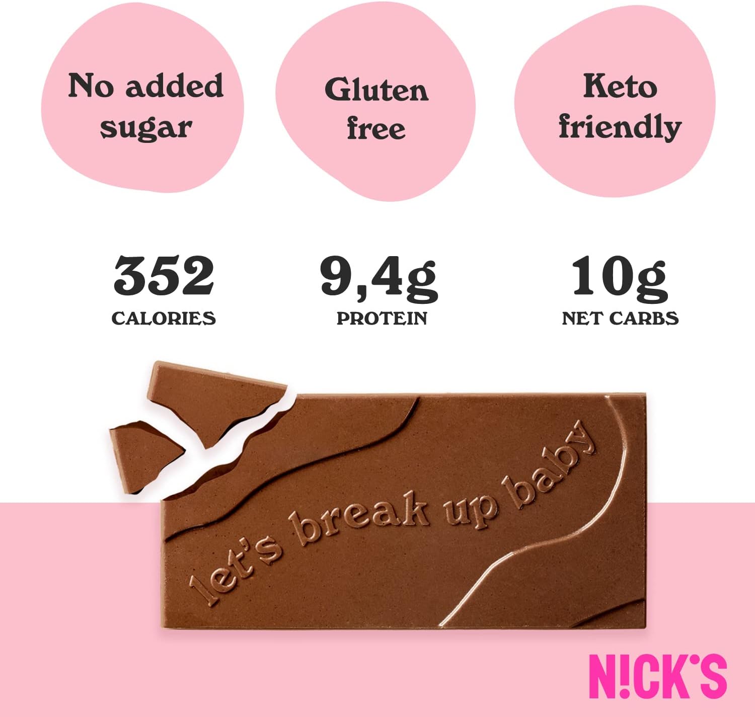 NICKS Keto chocolate blocks, Milk chocolate hazelnut crunch no added sugar, low carb, gluten free, without palm oil (3x75g)-1