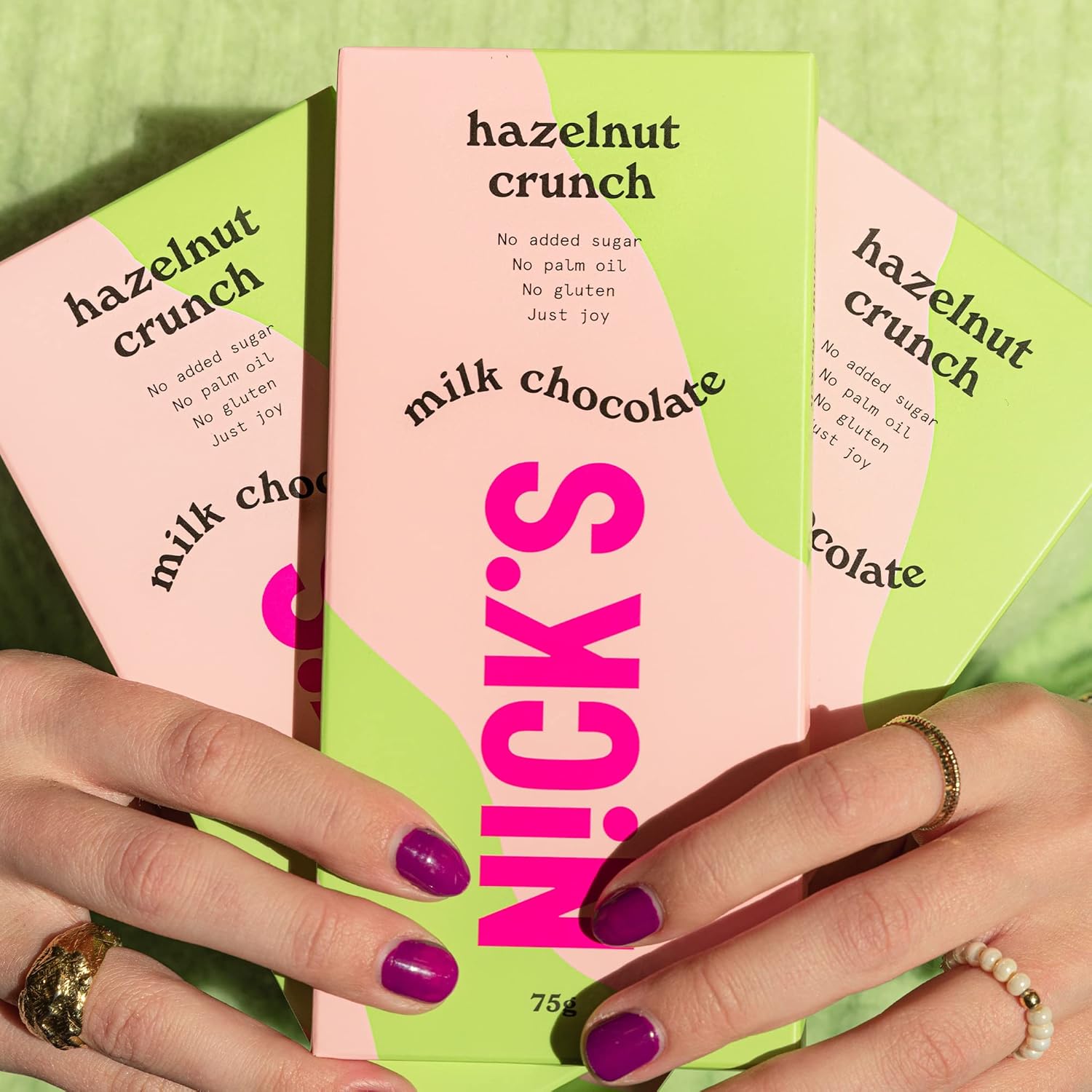 NICKS Keto chocolate blocks, Milk chocolate hazelnut crunch no added sugar, low carb, gluten free, without palm oil (3x75g)-3