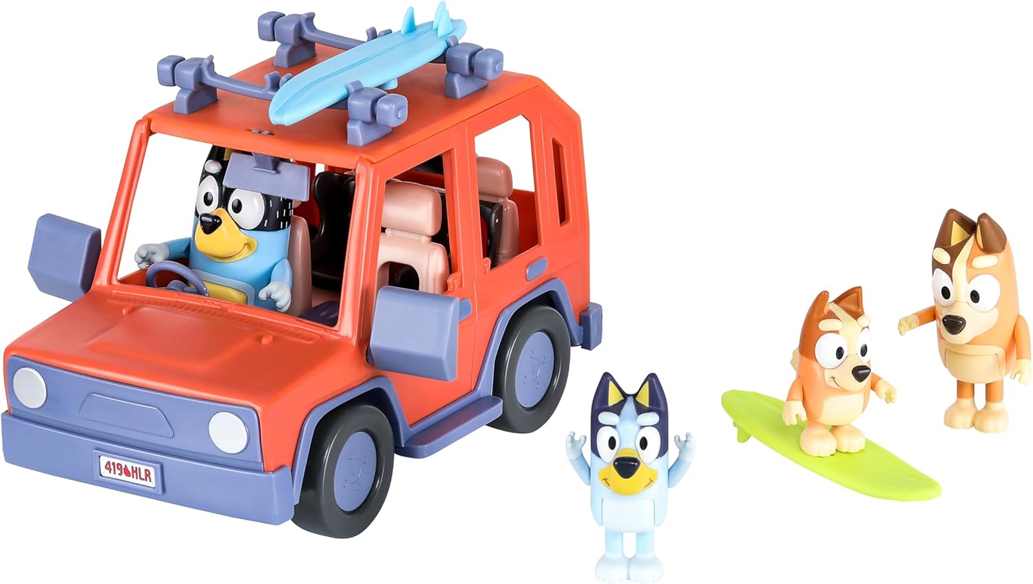 Bluey Heeler Family 4WD Vehicle and 4 Figure Pack, 2.5-3 Inch Figures, 2 Surfboards Accessories and Stickers Amazon Exclusive-3