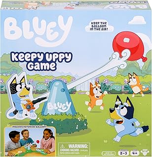 Bluey Keepy Uppy Game Help Bluey, Bingo, and Chilli Keep the Motorized Balloon in the Air With the Character Paddles For 2-3 players Ages 4+