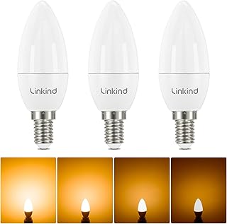 Linkind E14 Dimmable Led Candle Light Bulbs, B35 Small Screw Light Bulb, Warm White 2700K, 470lm, 4.2W (Equivalent to 40W) Energy Saving, SES E14 Candle Bulbs, Pack of 3