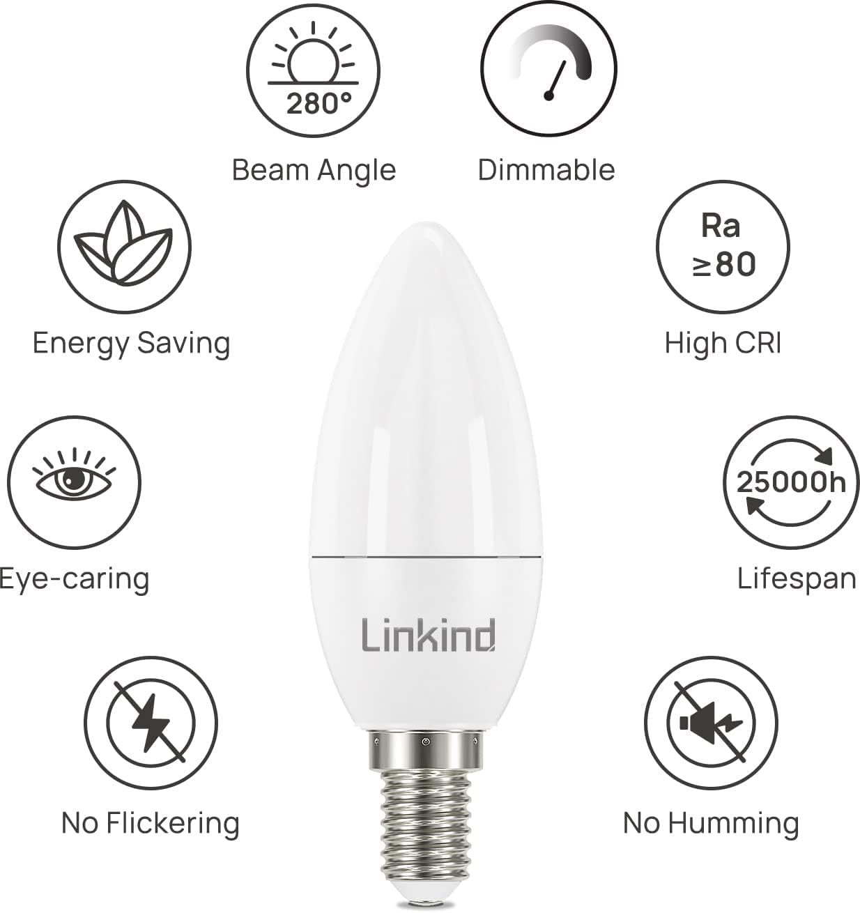 Linkind E14 Dimmable Led Candle Light Bulbs, B35 Small Screw Light Bulb, Warm White 2700K, 470lm, 4.2W (Equivalent to 40W) Energy Saving, SES E14 Candle Bulbs, Pack of 3-3