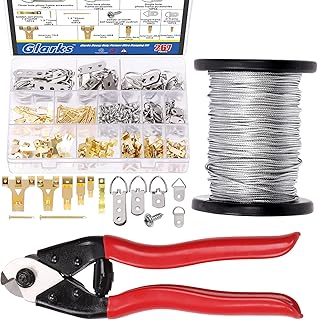 Glarks 267Pcs Heavy Duty Picture Wire Hanging Kit, 164Ft Braided Picture Wire and 8" Cable Cutter with Screws, Assorted Picture Hangers Set for Hanging Photo Frames Mirror Wall Art