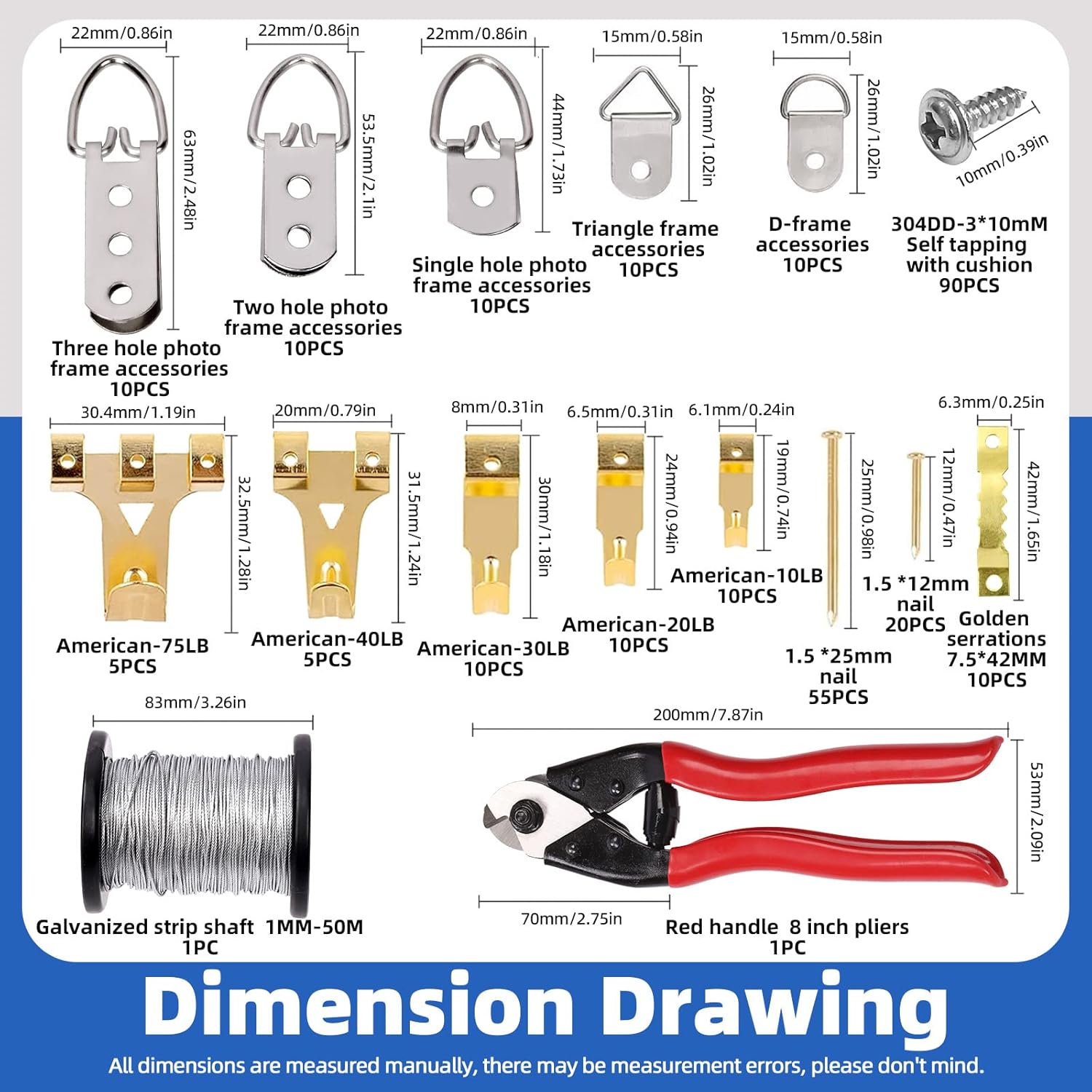 Glarks 267Pcs Heavy Duty Picture Wire Hanging Kit, 164Ft Braided Picture Wire and 8" Cable Cutter with Screws, Assorted Picture Hangers Set for Hanging Photo Frames Mirror Wall Art-1