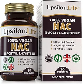 NAC N-Acetyl-Cysteine 600mg Vegan Supplement - 90 Capsules to Help Replenish Your Glutathione Levels - Made in The UK - No Artificial Fillers - Just NAC and Rice Flour