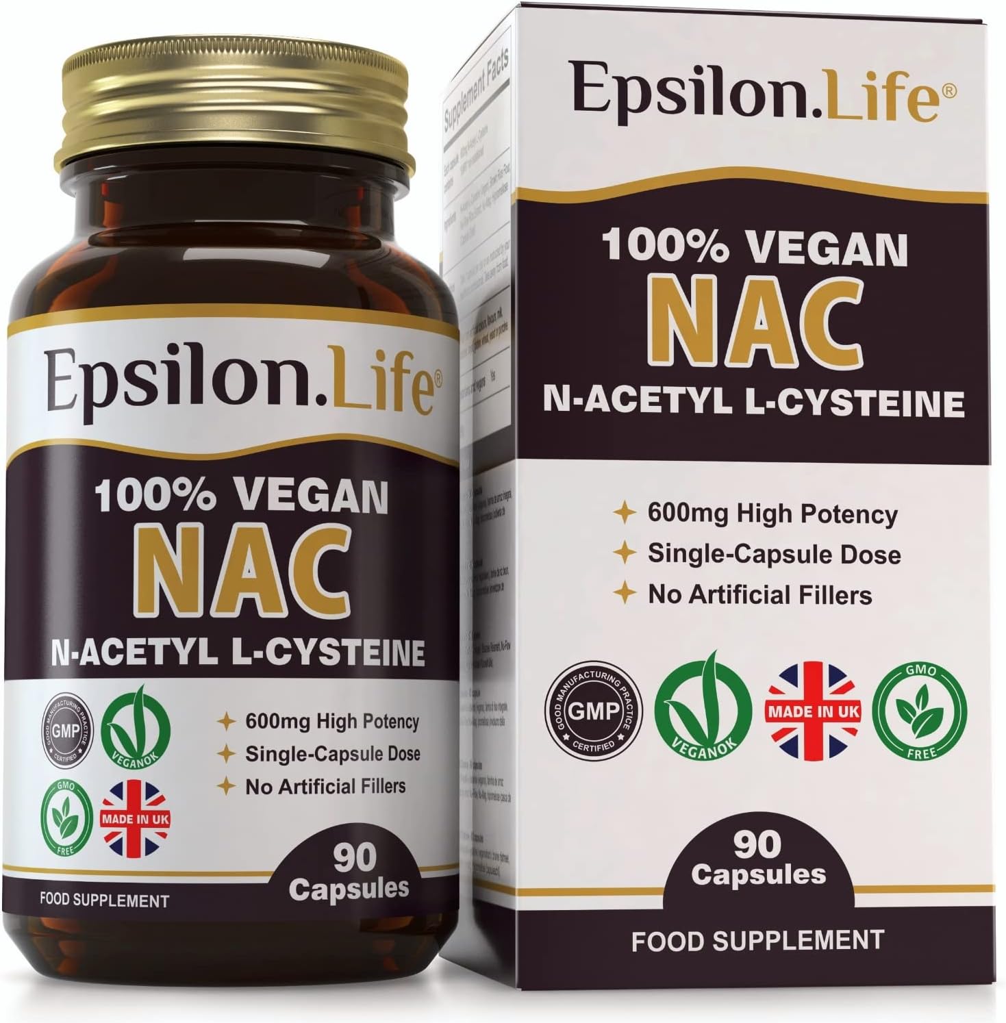 NAC N-Acetyl-Cysteine 600mg Vegan Supplement - 90 Capsules to Help Replenish Your Glutathione Levels - Made in The UK - No Artificial Fillers - Just NAC and Rice Flour-0