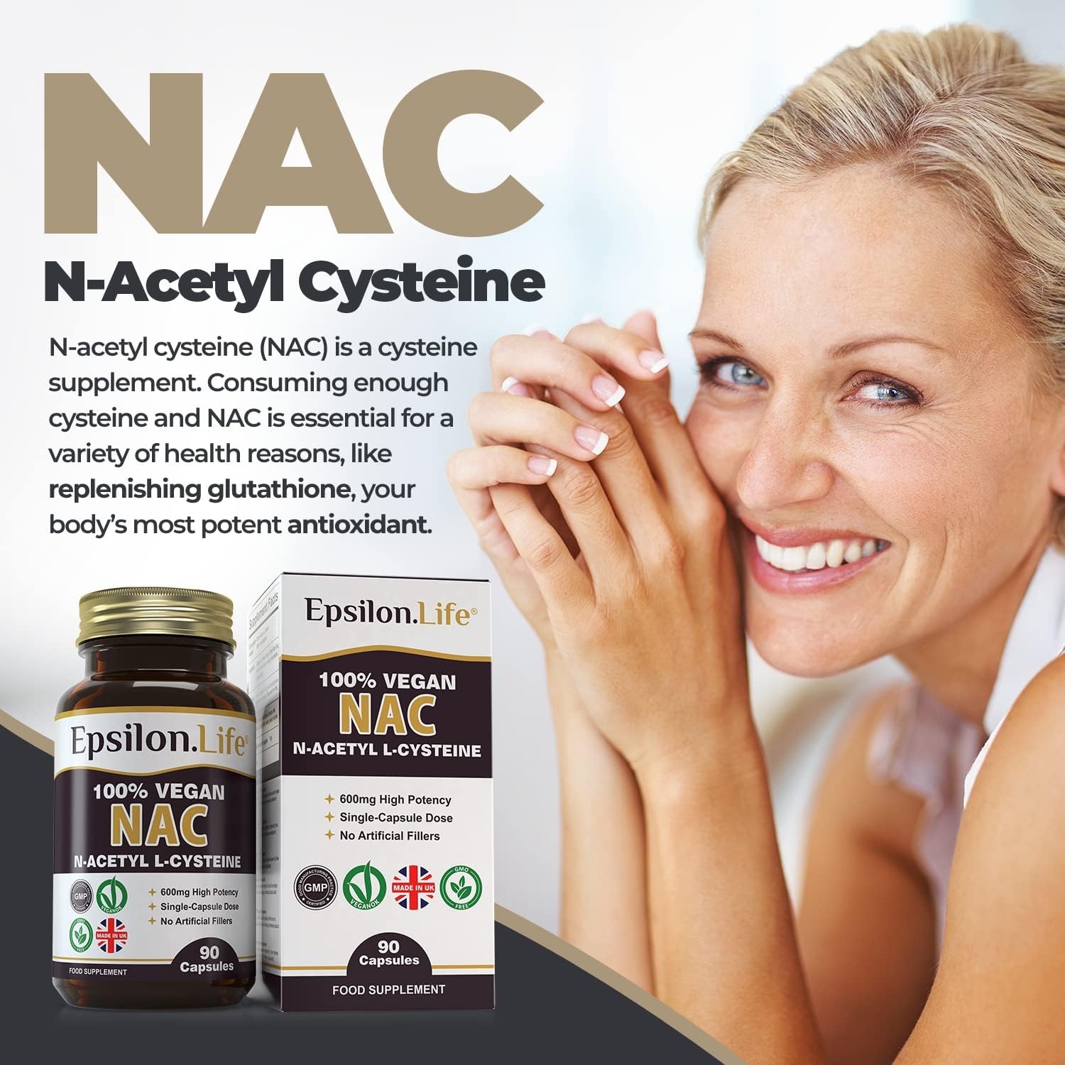 NAC N-Acetyl-Cysteine 600mg Vegan Supplement - 90 Capsules to Help Replenish Your Glutathione Levels - Made in The UK - No Artificial Fillers - Just NAC and Rice Flour-2