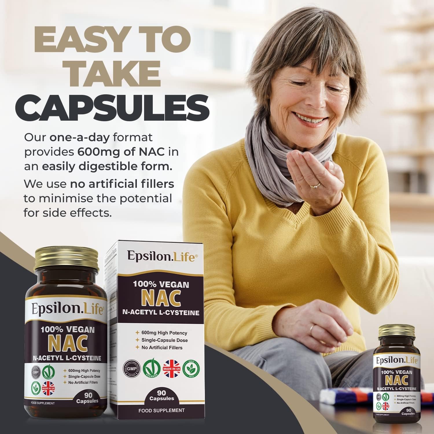 NAC N-Acetyl-Cysteine 600mg Vegan Supplement - 90 Capsules to Help Replenish Your Glutathione Levels - Made in The UK - No Artificial Fillers - Just NAC and Rice Flour-3