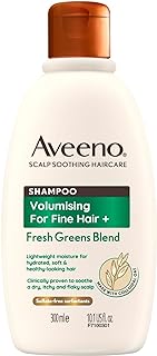 Aveeno Volumising Fresh Greens Scalp Soothing Mint, Cucumber and Rosemary Shampoo for Fine Hair 300ml