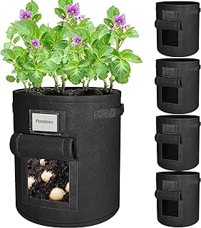 Plant Grow Bags,5 Pack 15 Gallon Plant Grow Bags for Vegetables, Breathable Potatoes Growing Bags with Handle, Thickened Large Non-woven Fabric Plant Growing Bags for Vegetables/Fruits/Flowers (Black)