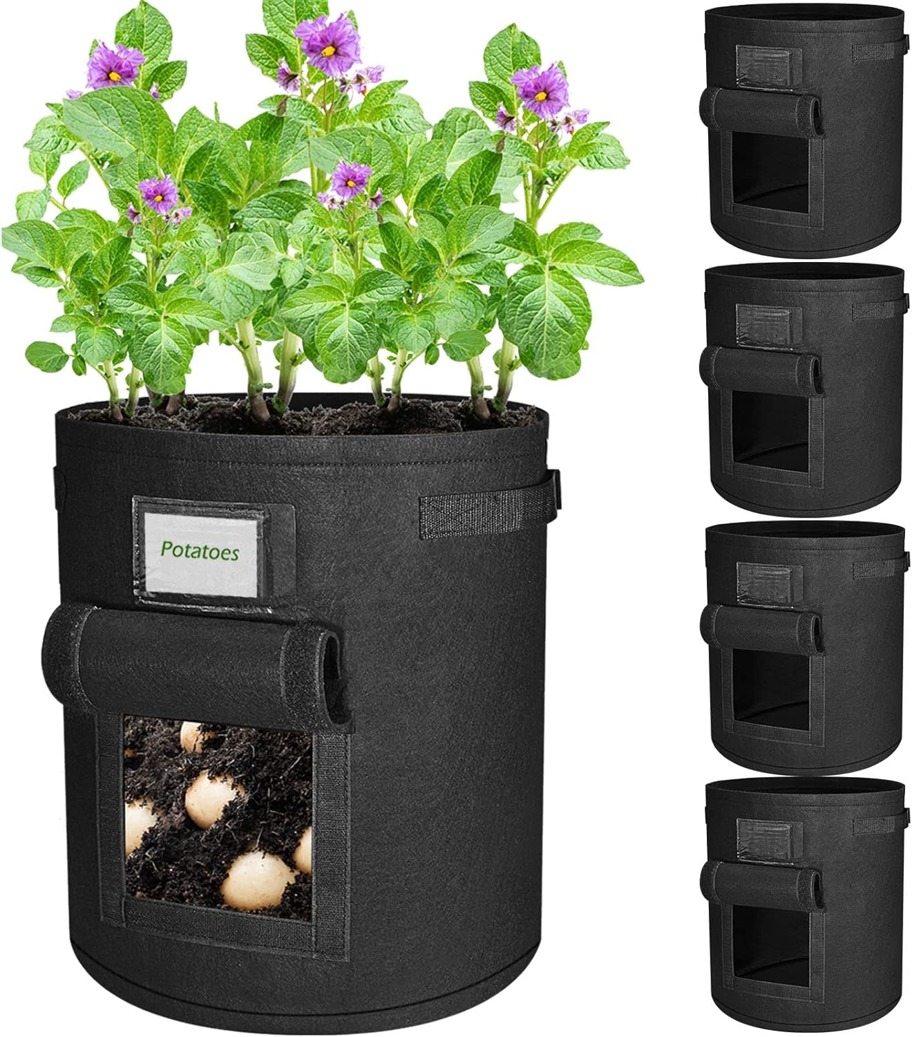 Plant Grow Bags,5 Pack 15 Gallon Plant Grow Bags for Vegetables, Breathable Potatoes Growing Bags with Handle, Thickened Large Non-woven Fabric Plant Growing Bags for Vegetables/Fruits/Flowers (Black)-0