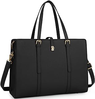 IGOLUMON Laptop Bags for Women 15.6 Inch Ladies Tote Bag Large Leather Black Laptop Handbag Designer Work Shoulder Bag for Computer Office Business School