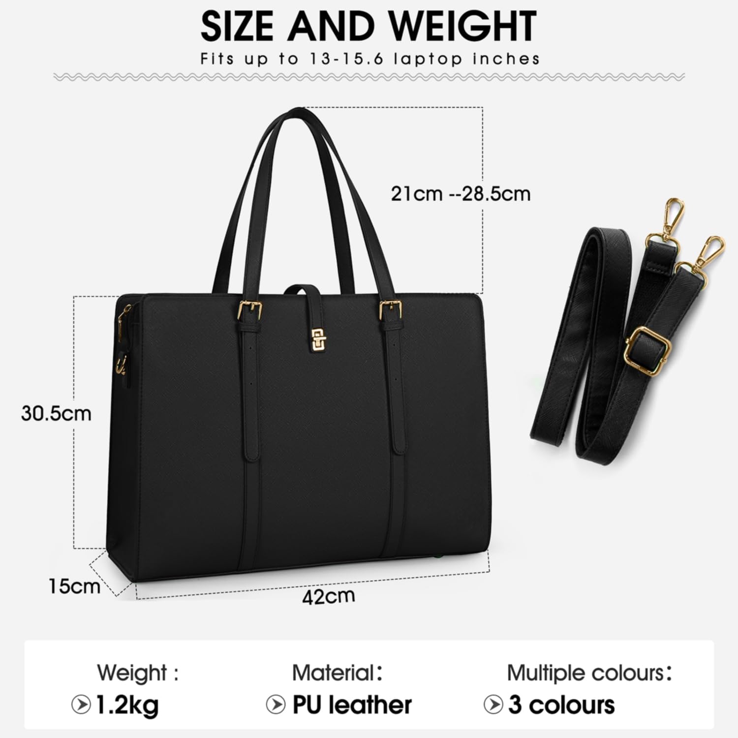 IGOLUMON Laptop Bags for Women 15.6 Inch Ladies Tote Bag Large Leather Black Laptop Handbag Designer Work Shoulder Bag for Computer Office Business School-1