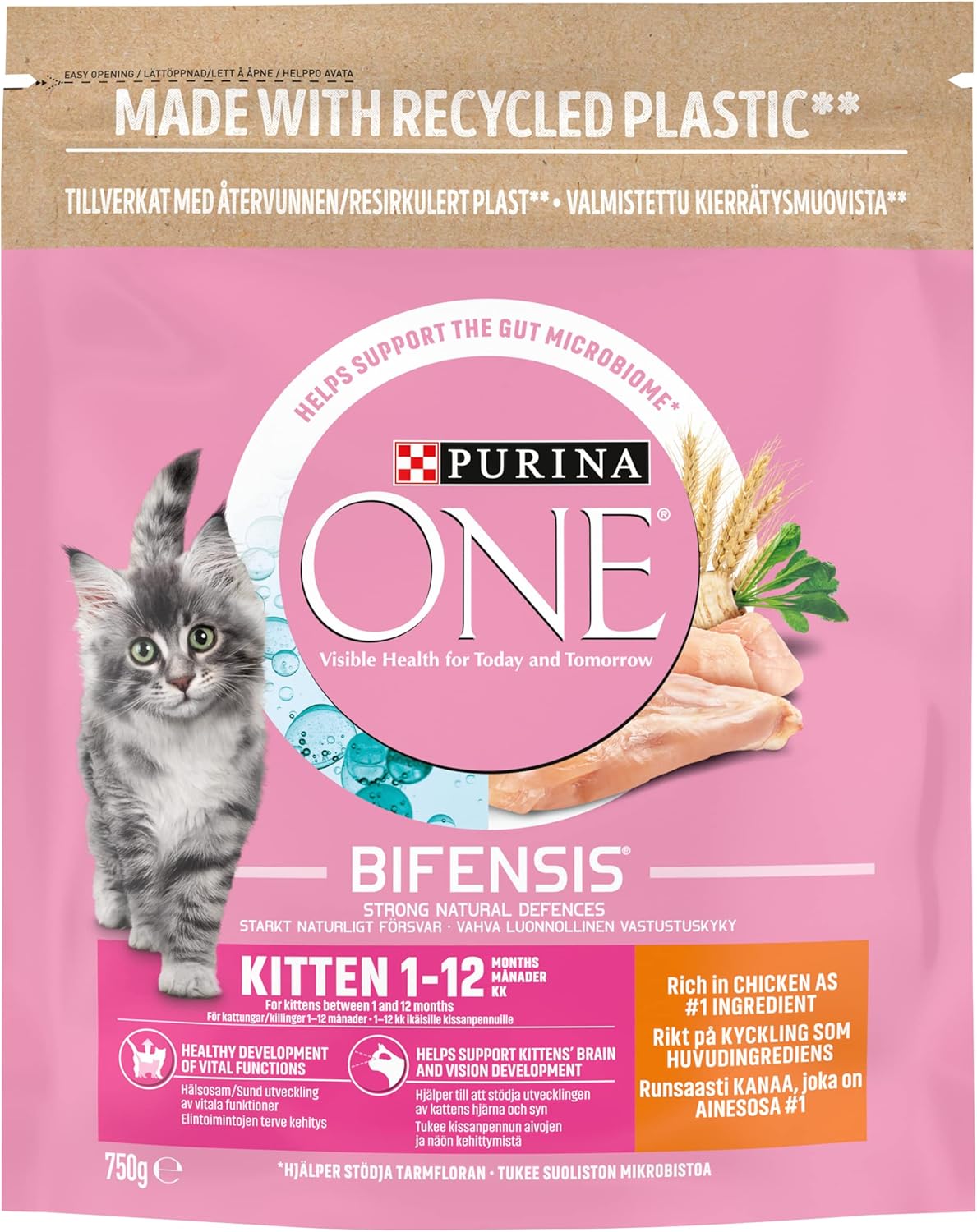 Purina ONE Kitten Dry Cat Food Rich in Chicken 750g, Pack of 4-1