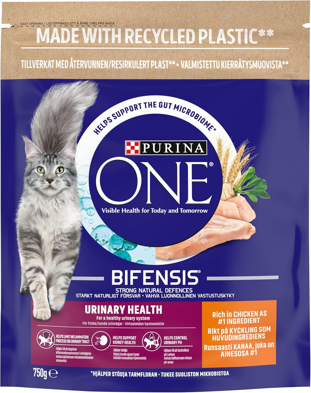 Purina ONE Adult Dry Cat Food Urinary Health, Rich in Chicken 750g , Pack of 4-1