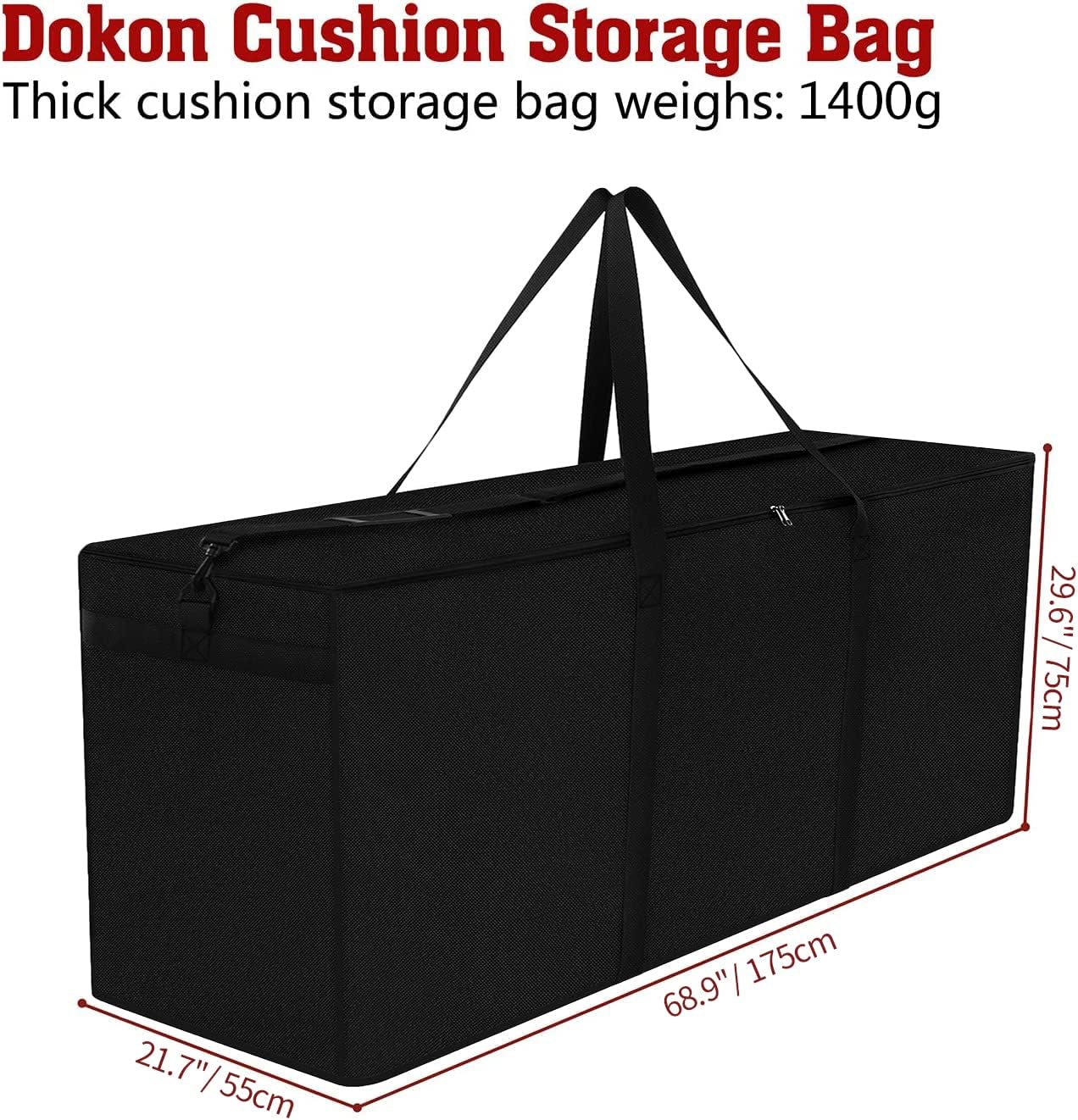 Dokon Garden Furniture Cushion Storage Bag, Waterproof, Anti-UV, Heavy Duty Rip Proof 600D Oxford Fabric Christmas Tree Storage Bag with Handle (175x55x75cm) - Black-1