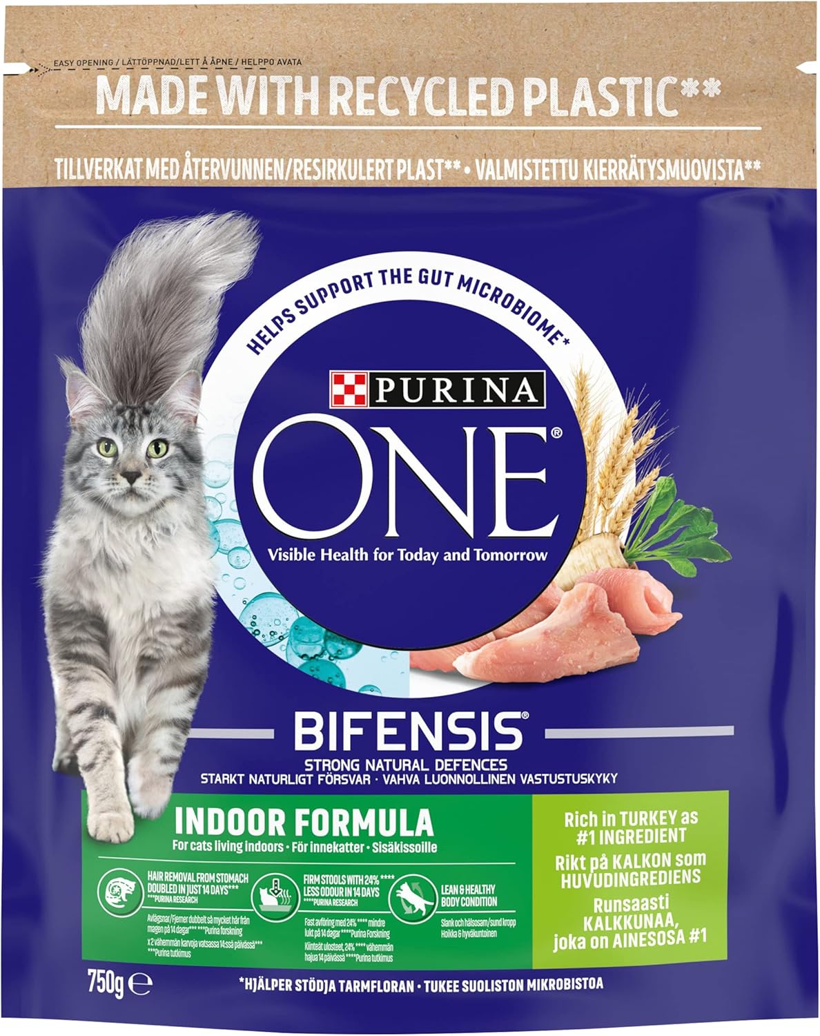 Purina ONE Indoor Cat Adult Dry Cat Food Rich in Turkey 750g, Pack of 4-1