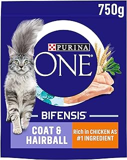 Purina ONE Adult Dry Cat Food Coat & Hairball, Rich in Chicken 750g, Pack of 4