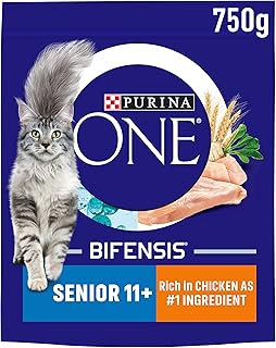 Purina ONE 11+ Dry Cat Food Rich in Chicken 750g, Pack of 4