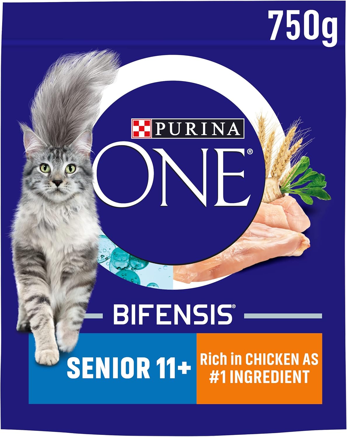 Purina ONE 11+ Dry Cat Food Rich in Chicken 750g, Pack of 4-0