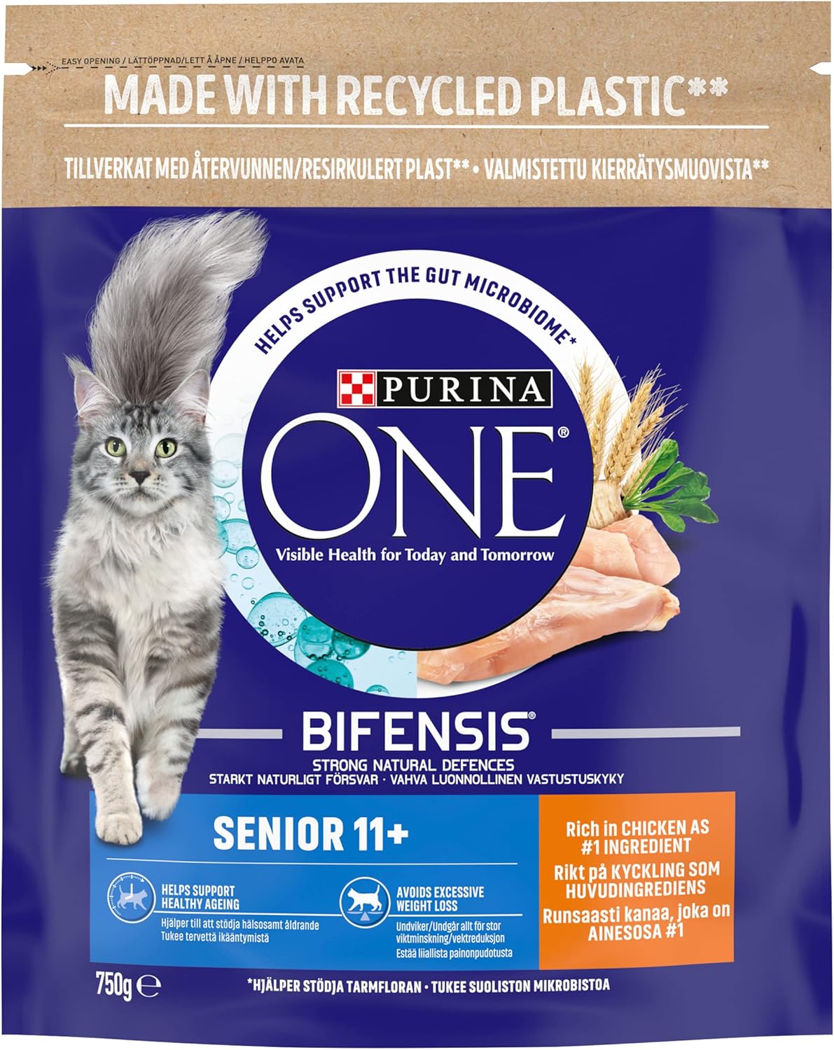 Purina ONE 11+ Dry Cat Food Rich in Chicken 750g, Pack of 4-1