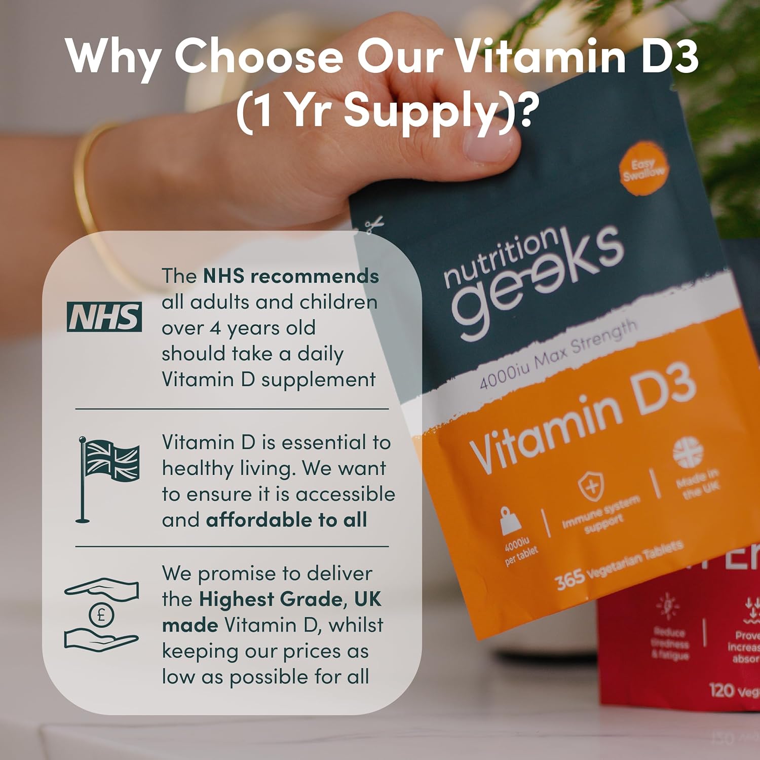 Vegetarian Vitamin D3 4000 iu - 1 Year Supply, 365 Easy-Swallow High Strength Vitamin D Supplement Tablets - UK Made VIT D & D3 Vitamins Awarded by The Independent-1