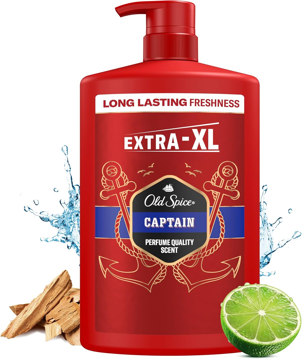 Old Spice Captain Shower Gel Men 1000ml, 3-in-1 Mens Shampoo Body-Hair-Face Wash, Long-lasting Fresh VALUE PACK 1L With Pump-1