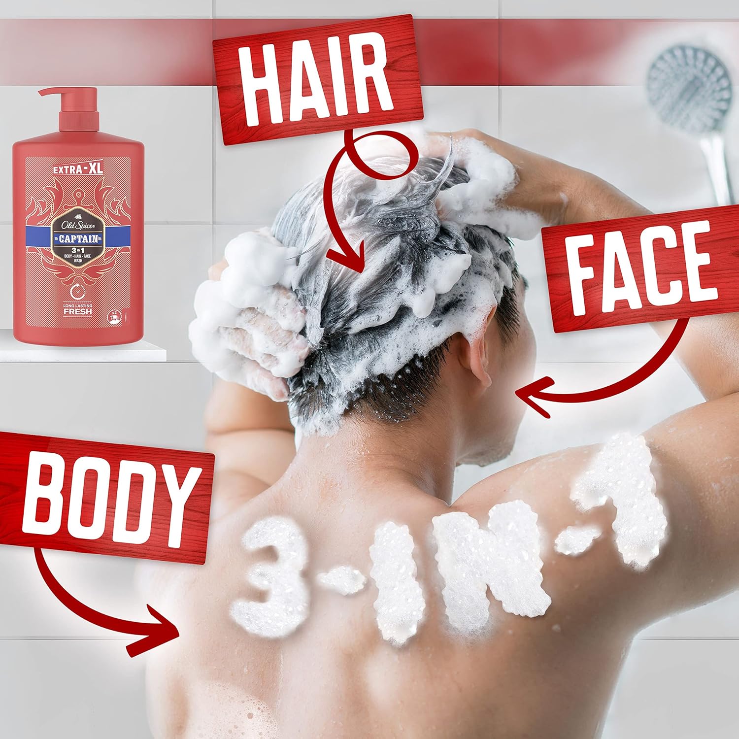 Old Spice Captain Shower Gel Men 1000ml, 3-in-1 Mens Shampoo Body-Hair-Face Wash, Long-lasting Fresh VALUE PACK 1L With Pump-3