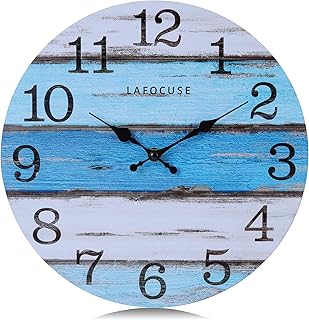 Lafocuse Silent 12 Inch Wooden Beach Theme Wall Clock, Coastal Nautical Wall Clock for Living Room Decor, Blue Ocean Wall Clock Farmhouse Kitchen Bedroom Home