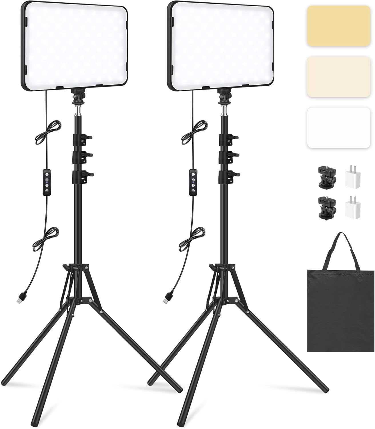 2 Pack LED Video Light with 63'' Tripod Stand, Obeamiu 2500-8500K Dimmable Photography Studio Lighting for Video Film Recording/Collection Portrait/Live Game Streaming/YouTube Podcast, USB Charger-0