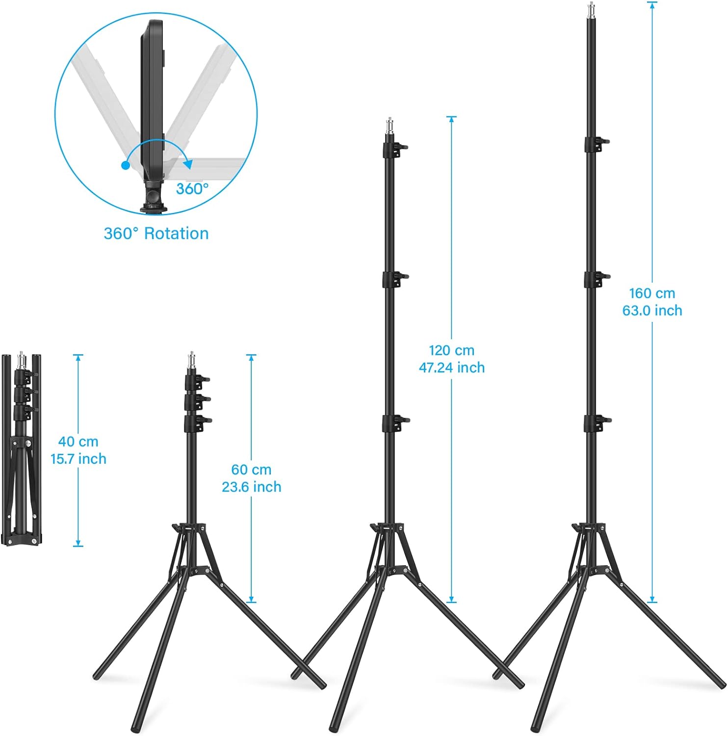 2 Pack LED Video Light with 63'' Tripod Stand, Obeamiu 2500-8500K Dimmable Photography Studio Lighting for Video Film Recording/Collection Portrait/Live Game Streaming/YouTube Podcast, USB Charger-4