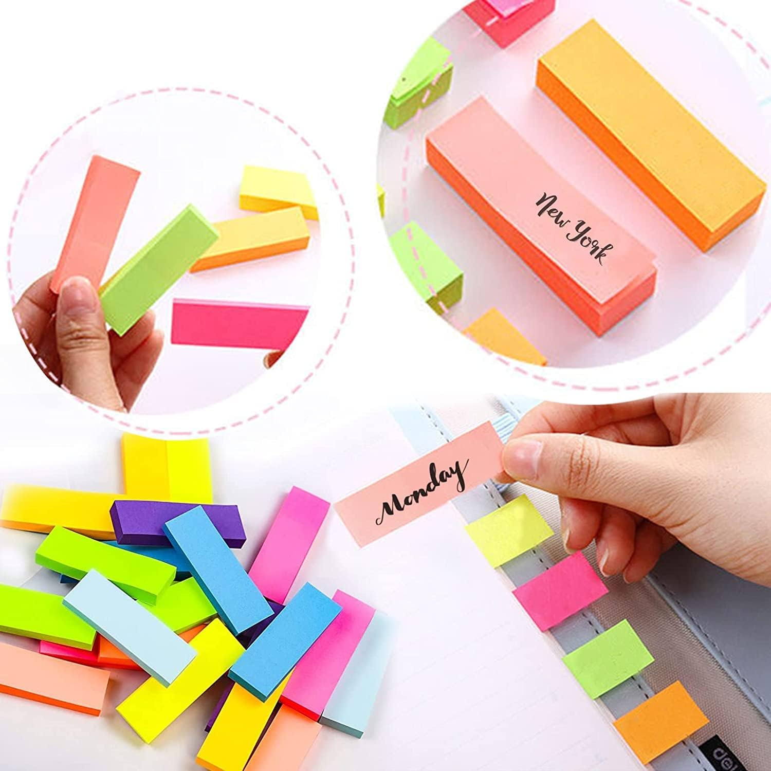 Sticky Notes, 1600 Sheets 8 Colors Self Sticky Notes Pad, Colour Sticky Notes, Bright Post Stickies for Office Home School Meeting Super Sticky Notes(76mm x 16mm)-3