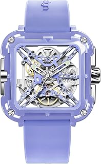 CIGA Design Watch for Women - X Series Machina Mechanical Automatic Wristwatch Ceramic Fashion Skeleton Style Sapphire Crystal with Silicone Strap and Gift Box