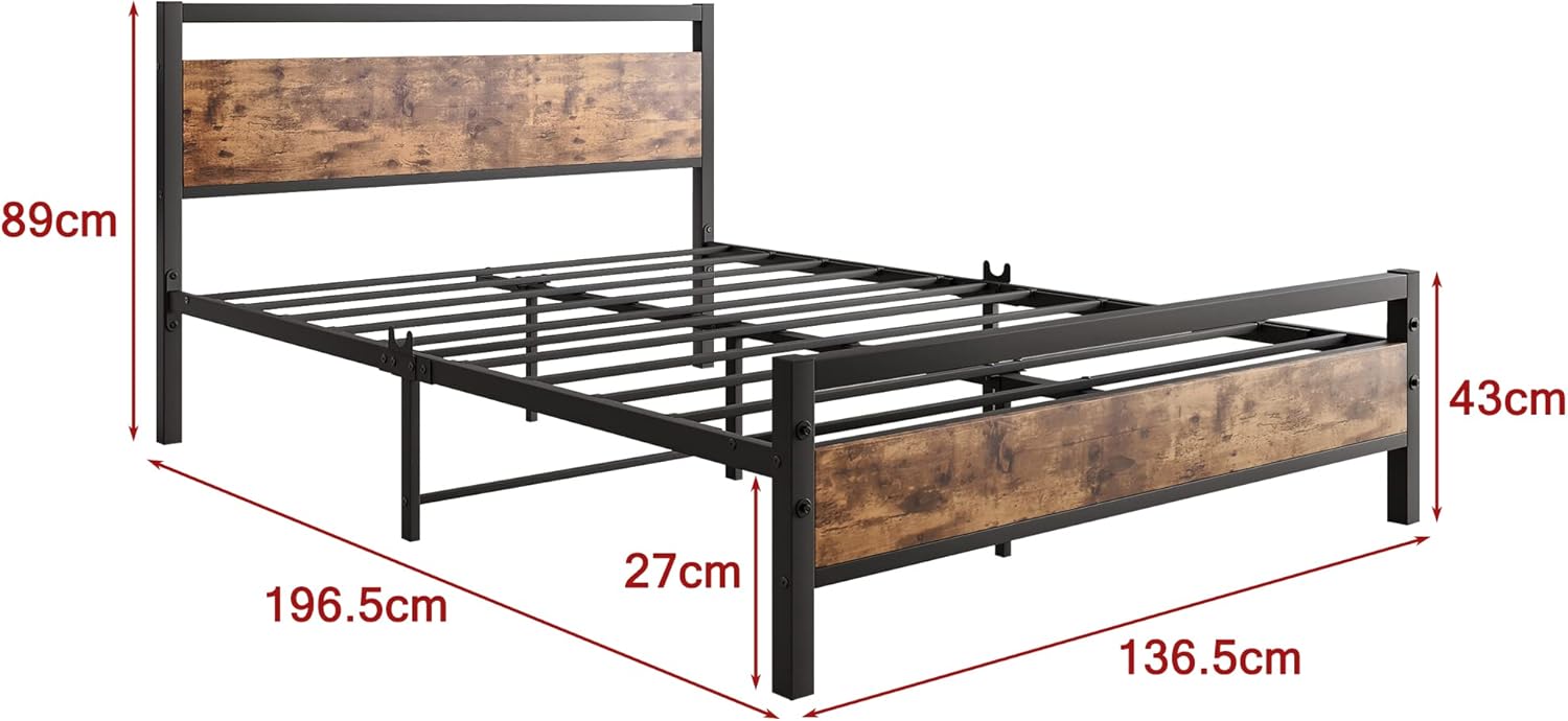 BOFENG Double Bed Frames with Wood Headboard,Heavy Duty Metal Platform Bed Frame Double Bed No Box Spring Needed,Mattress Base/Under Bed Storage/Sturdy Steel Slat Support-1