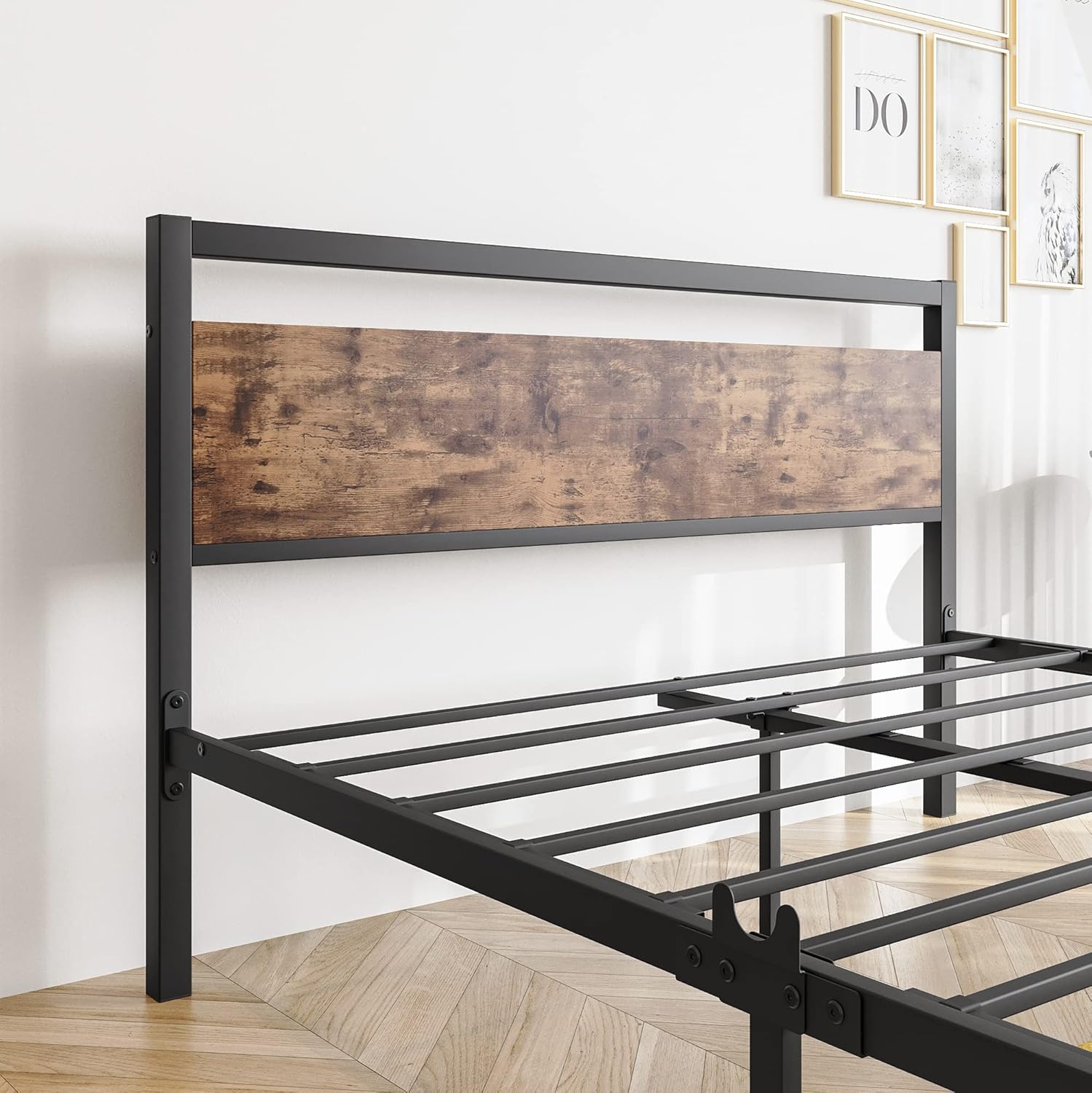 BOFENG Double Bed Frames with Wood Headboard,Heavy Duty Metal Platform Bed Frame Double Bed No Box Spring Needed,Mattress Base/Under Bed Storage/Sturdy Steel Slat Support-3