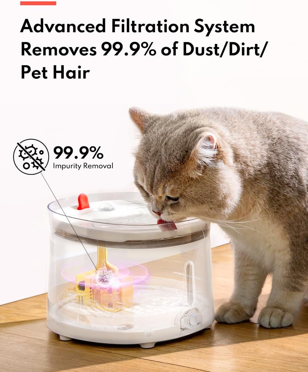 Homerunpet Cat Water Fountain Porcelain-Tray with Self-Cleaning Wireless-Pump, Ultra Quiet Pet Water Fountain for Cats and Dogs, Easy to Clean and Assemble, Filters Included, Smart LED Light, 68oz/2L-3