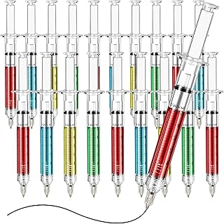 MINGZE Fake Needle Syringe Ballpoint Pens, Writes in Blue or Black Ink, Red, Yellow, Blue, Green, School Supplies, Prizes and Giveaway for Boys and Girls (20pcs)…