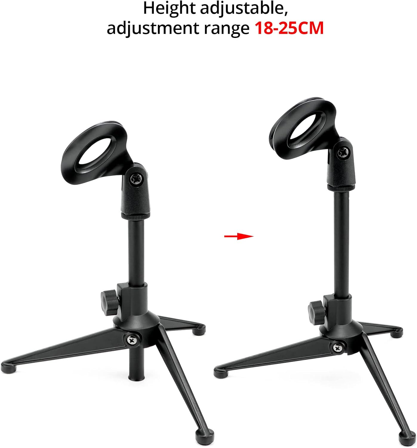 QWORK® Desktop Microphone Stand, Extendable Microphone Tripod Stand, Adjustment range 18-25cm, Foldable, Compatible with most microphones-3