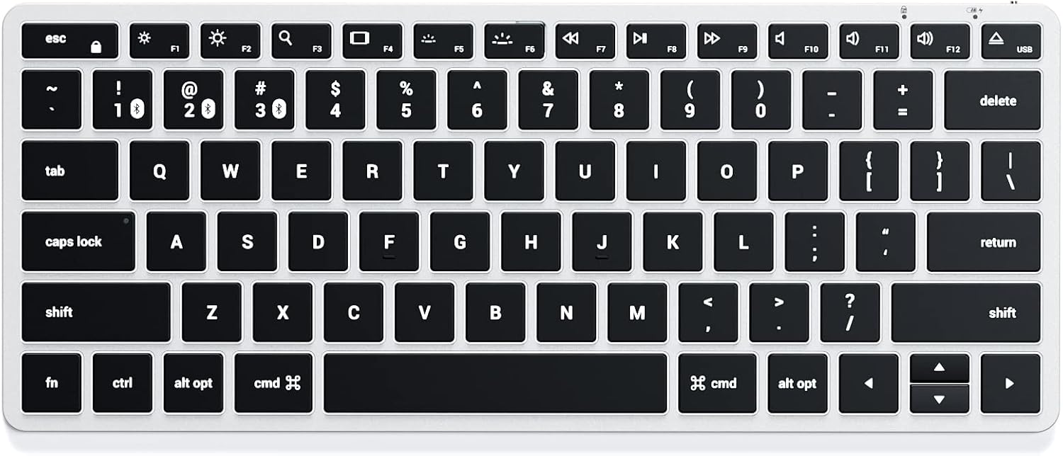 Satechi Slim X1 Bluetooth Backlit Keyboard – Illuminated Keys & Multi-Device Sync – For M2/ M1 MacBook Pro/Air, M2/ M1 iPad Pro/Air, M2 Mac Mini, iMac M1 (Silver)-0