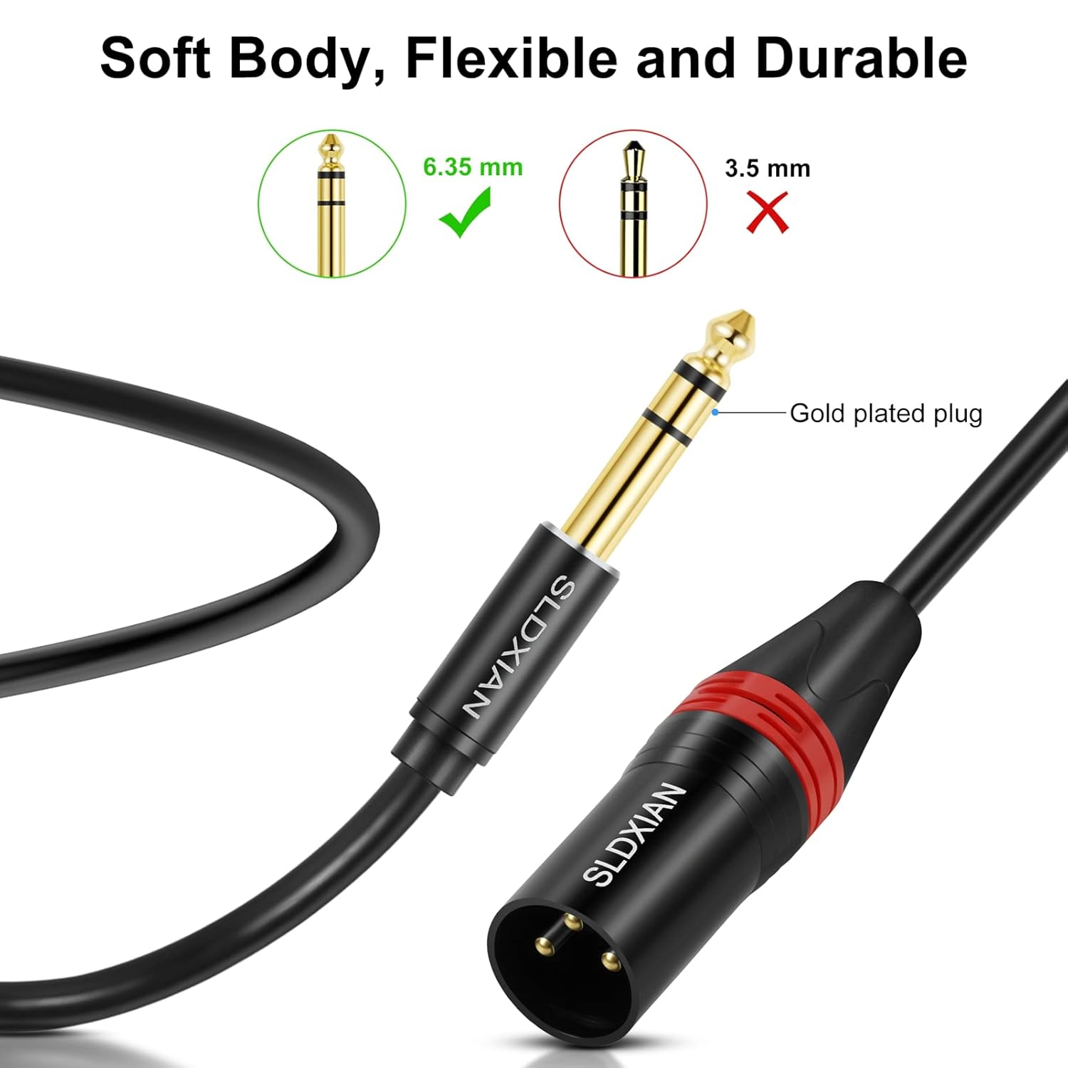 SLDXIAN 6.35mm TRS to XLR Male, XLR Male to 1/4 Inch Jack TRS Cable for Speakers, Mixer, Audio Sound Consoles, Power Amplifier (1Meter, Male)-3