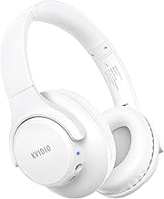 KVIDIO Bluetooth Headphones Over Ear, 65 Hours Playtime Wireless Headphones with Microphone, Foldable Lightweight Headset with Deep Bass,HiFi Stereo Sound for Travel Work PC Cellphone (White)