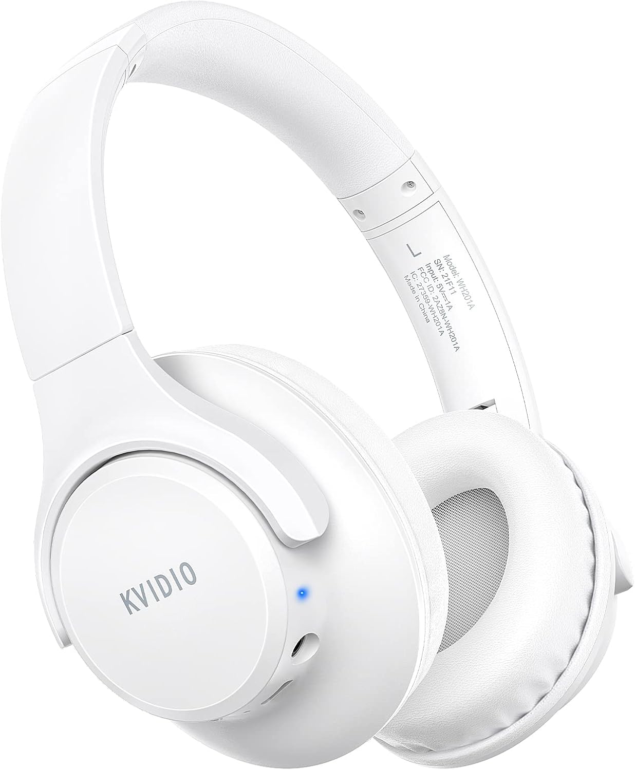 KVIDIO Bluetooth Headphones Over Ear, 65 Hours Playtime Wireless Headphones with Microphone, Foldable Lightweight Headset with Deep Bass,HiFi Stereo Sound for Travel Work PC Cellphone (White)-0