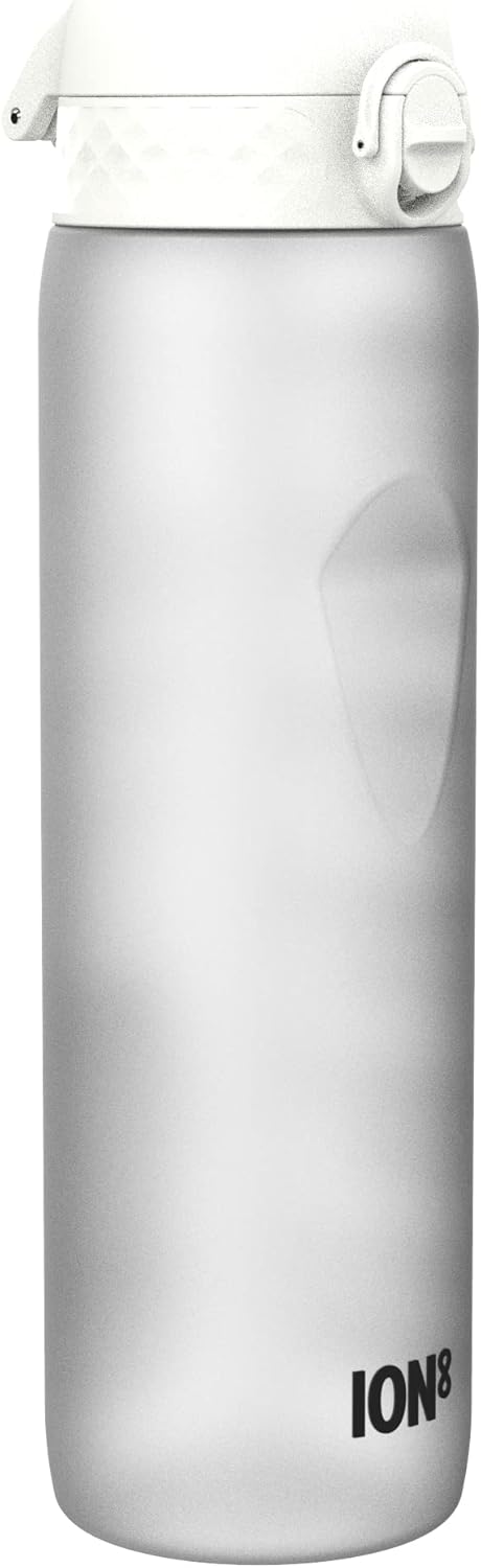 Ion8 1 Litre Water Bottle with Times to Drink, Leak Proof, Flip Lid, Carry Handle, Dishwasher Safe, BPA Free, Soft Touch Contoured Grip, Ideal for Gym, Health and Fitness, 32 oz, White-0