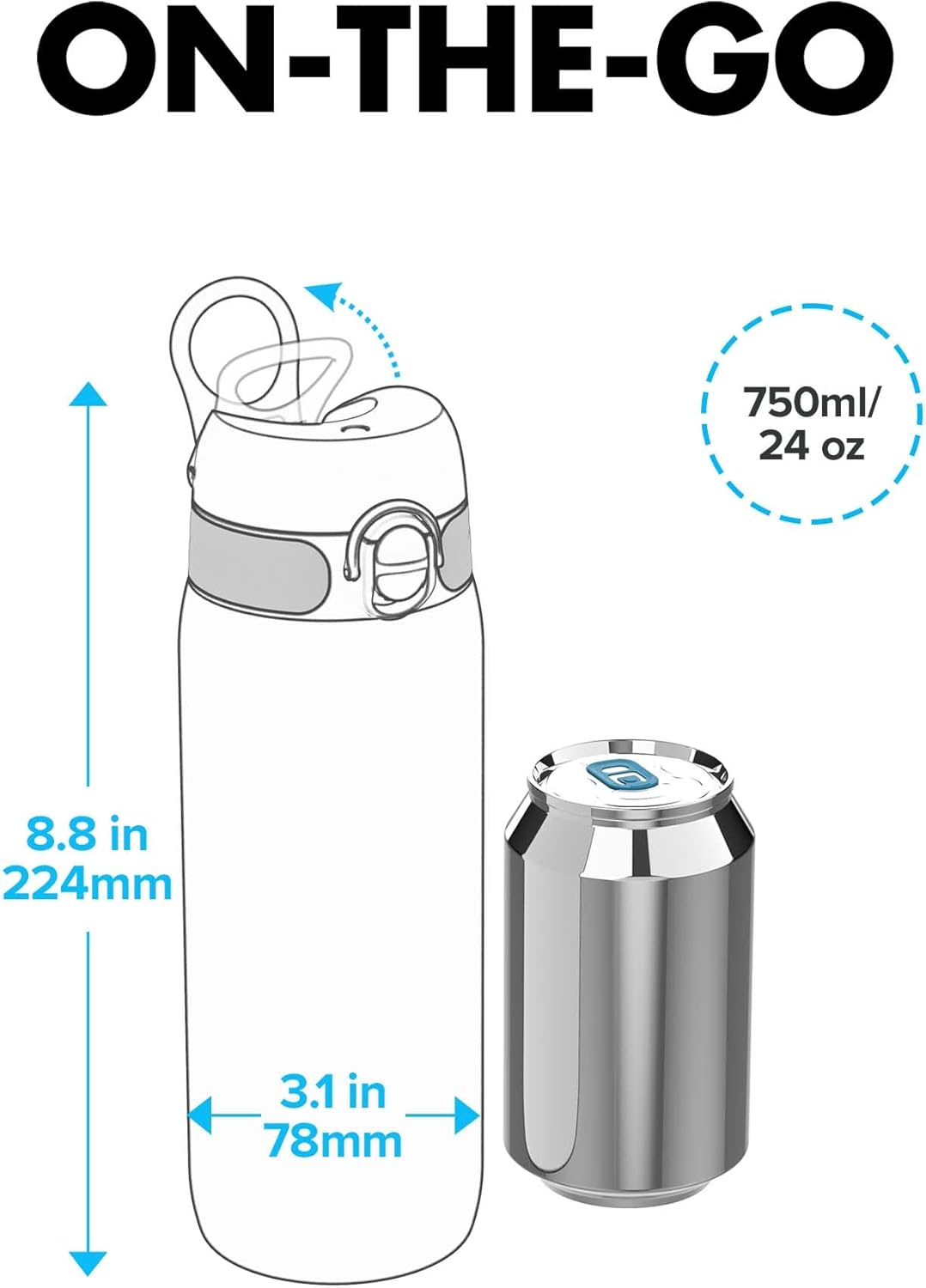 Ion8 Water Bottle, 750 ml/24 oz, Leak Proof, Easy to Open, Secure Lock, Dishwasher Safe, BPA Free, Flip Cover, Carry Handle, Soft Touch Contoured Grip, Easy Clean, Odour Free, Carbon Neutral-4