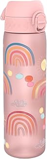 Ion8 Water Bottle, 500 ml/18 oz, Leak Proof, Easy to Open, Secure Lock, Dishwasher Safe, BPA Free, Hygienic Flip Cover, Carry Handle, Easy Clean, Odour Free, Carbon Neutral, Rainbows Design