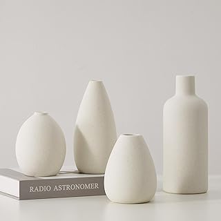 CEMABT White Ceramic Vase Set-4 Small Vases for Flowers, Unique Flower Vases for Centrepieces, Decorative Modern Vases for Home Decor