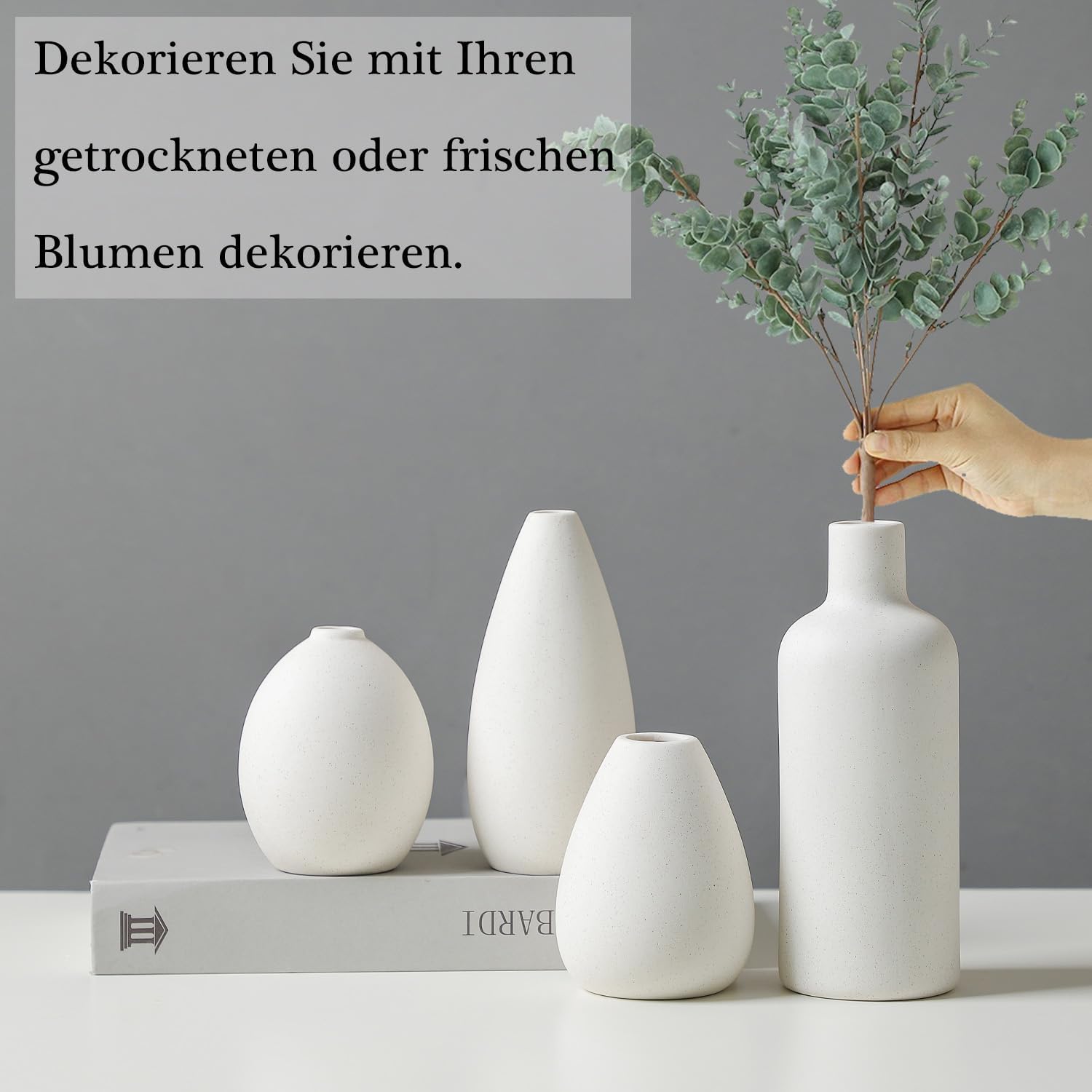 CEMABT White Ceramic Vase Set-4 Small Vases for Flowers, Unique Flower Vases for Centrepieces, Decorative Modern Vases for Home Decor-3