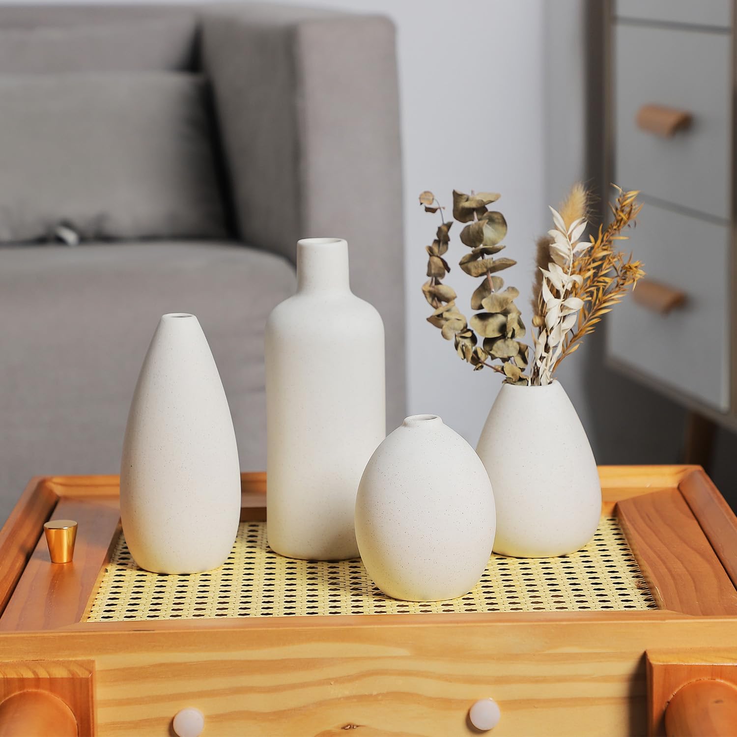 CEMABT White Ceramic Vase Set-4 Small Vases for Flowers, Unique Flower Vases for Centrepieces, Decorative Modern Vases for Home Decor-5